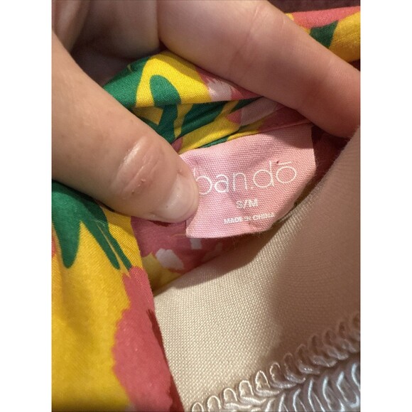 Ban. do Pajama Set Floral Small Robe Pants Honey Las Flores Yellow Green Pink - Picture 7 of 11